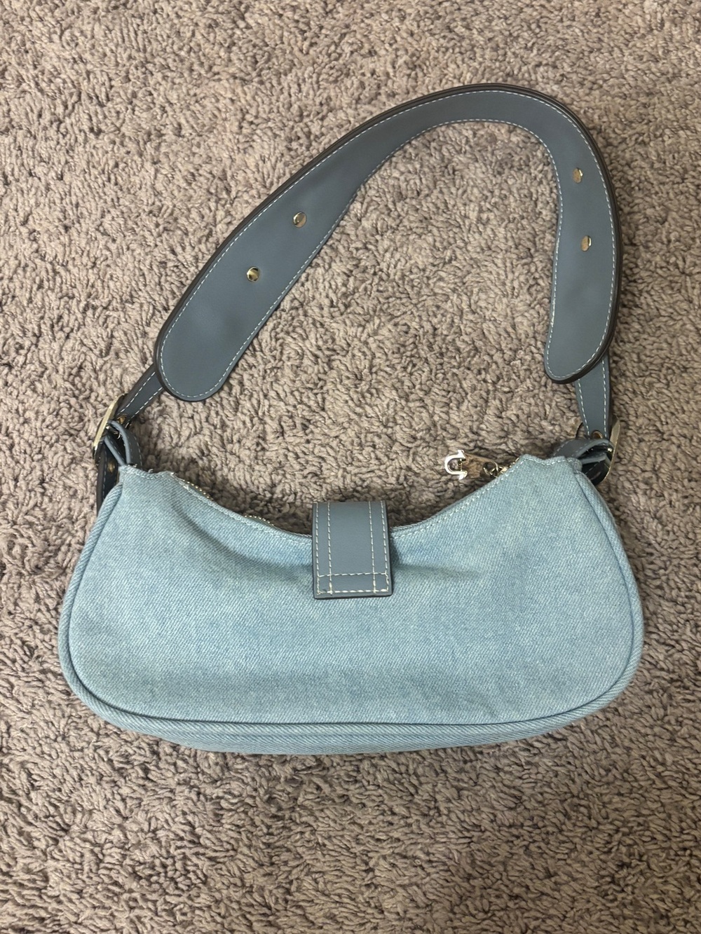 True Religion Light Gray Denim Shoulder Bag with Gold Hardware - Picture 2 of 4